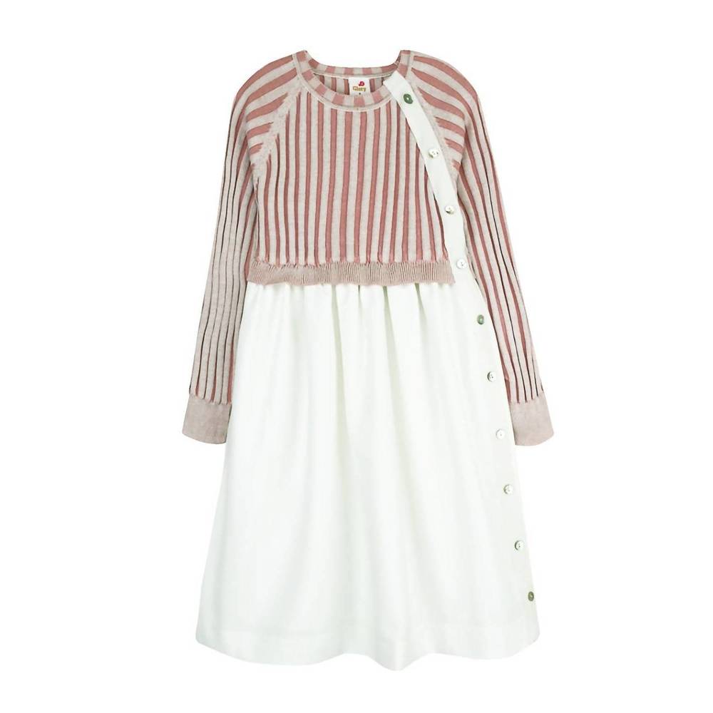 NEW GLORY girls mixed media dress in red/white